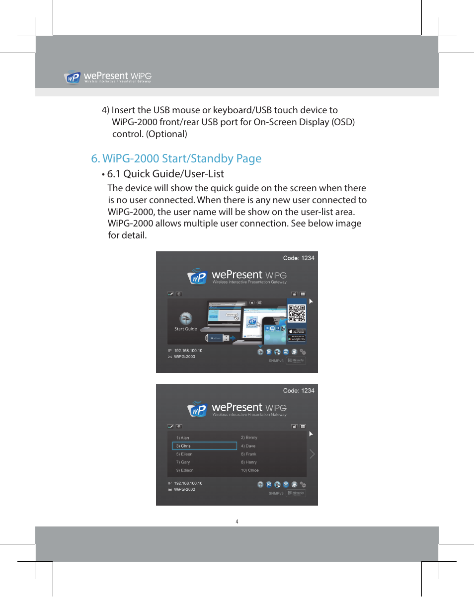 Wipg-2000 start/standby page | Awind wePresent WiPG-2000 Quick Install Guide User Manual | Page 6 / 23