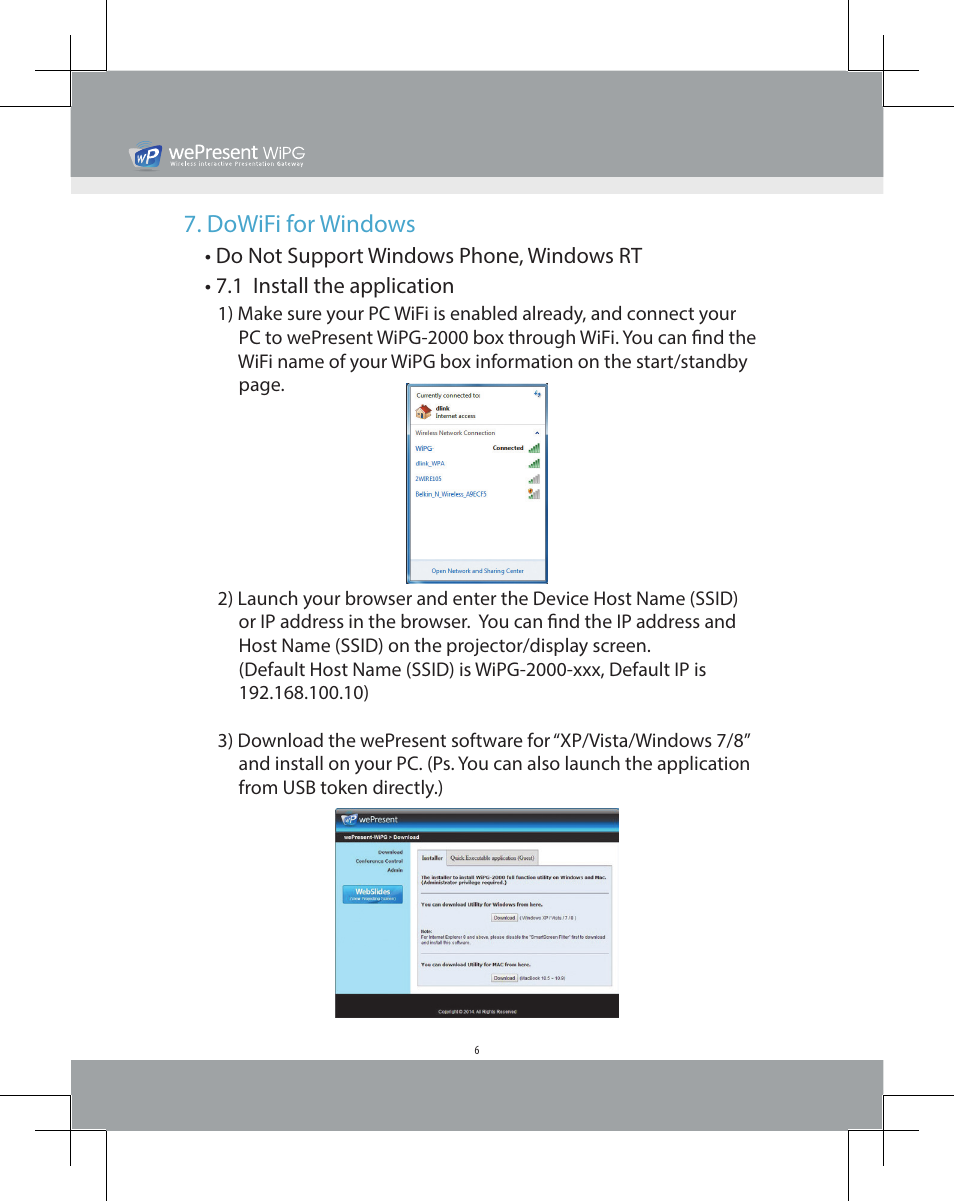 Dowifi for windows | Awind wePresent WiPG-2000 Quick Install Guide User Manual | Page 8 / 23