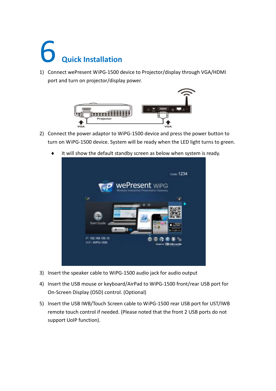 Quick installation | Awind wePresent WiPG-1500 User's Manual User Manual | Page 12 / 68