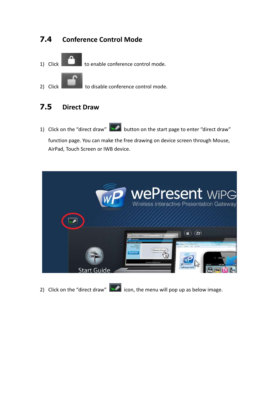 4 conference control mode, 5 direct draw | Awind wePresent WiPG-1500 User's Manual User Manual | Page 17 / 68