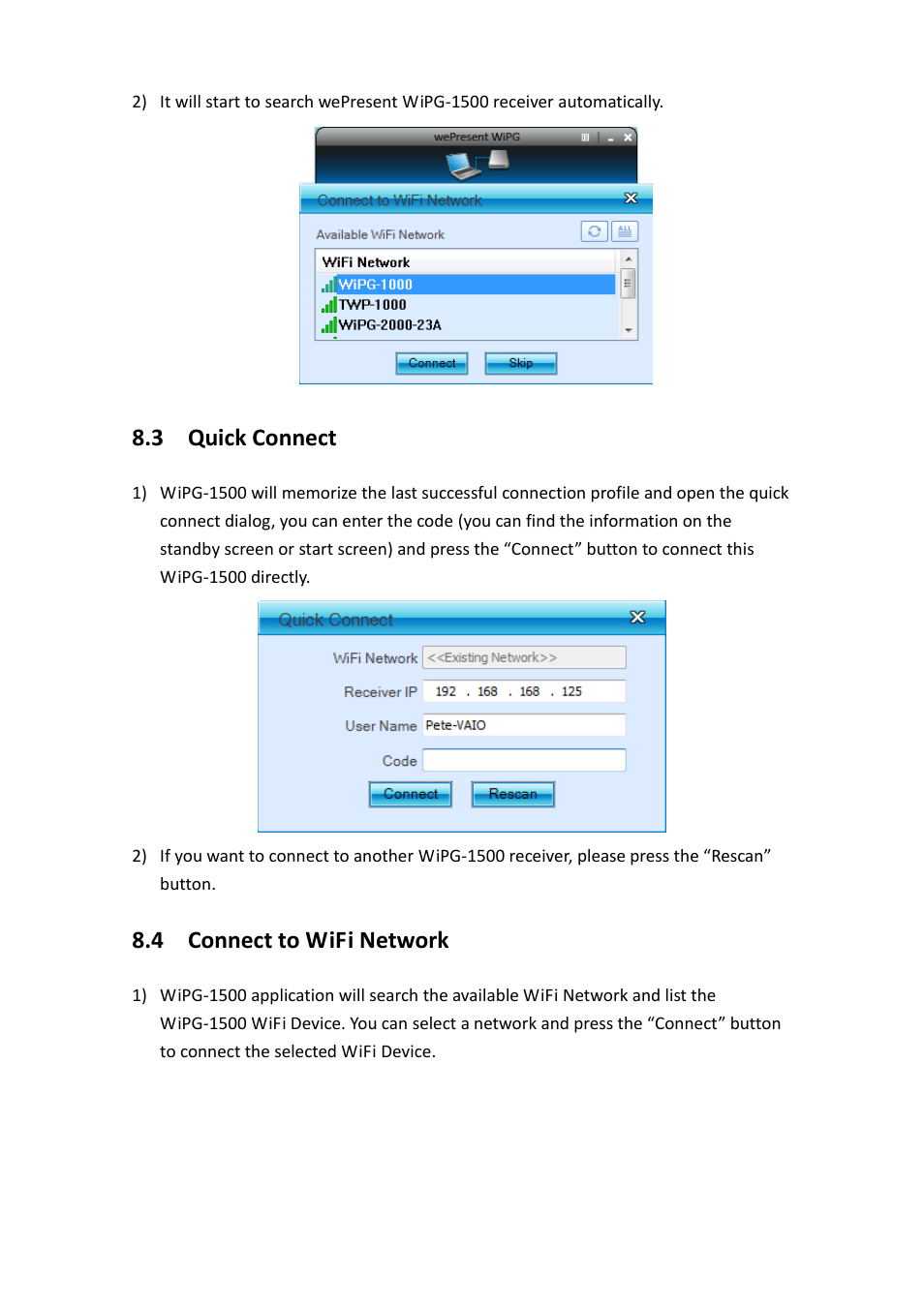 3 quick connect, 4 connect to wifi network | Awind wePresent WiPG-1500 User's Manual User Manual | Page 23 / 68