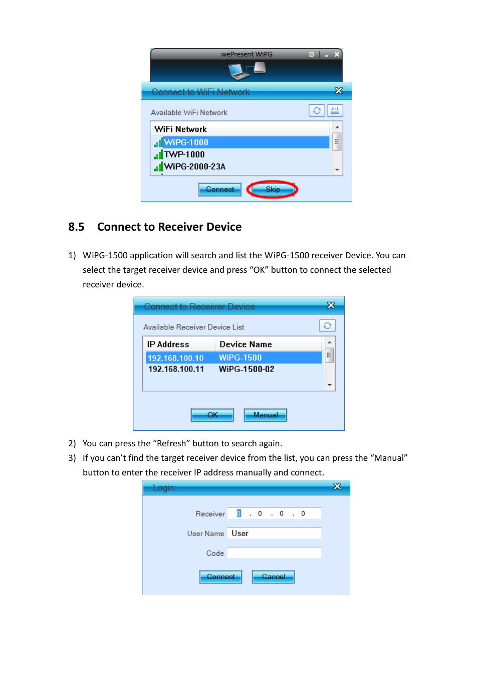 5 connect to receiver device | Awind wePresent WiPG-1500 User's Manual User Manual | Page 25 / 68