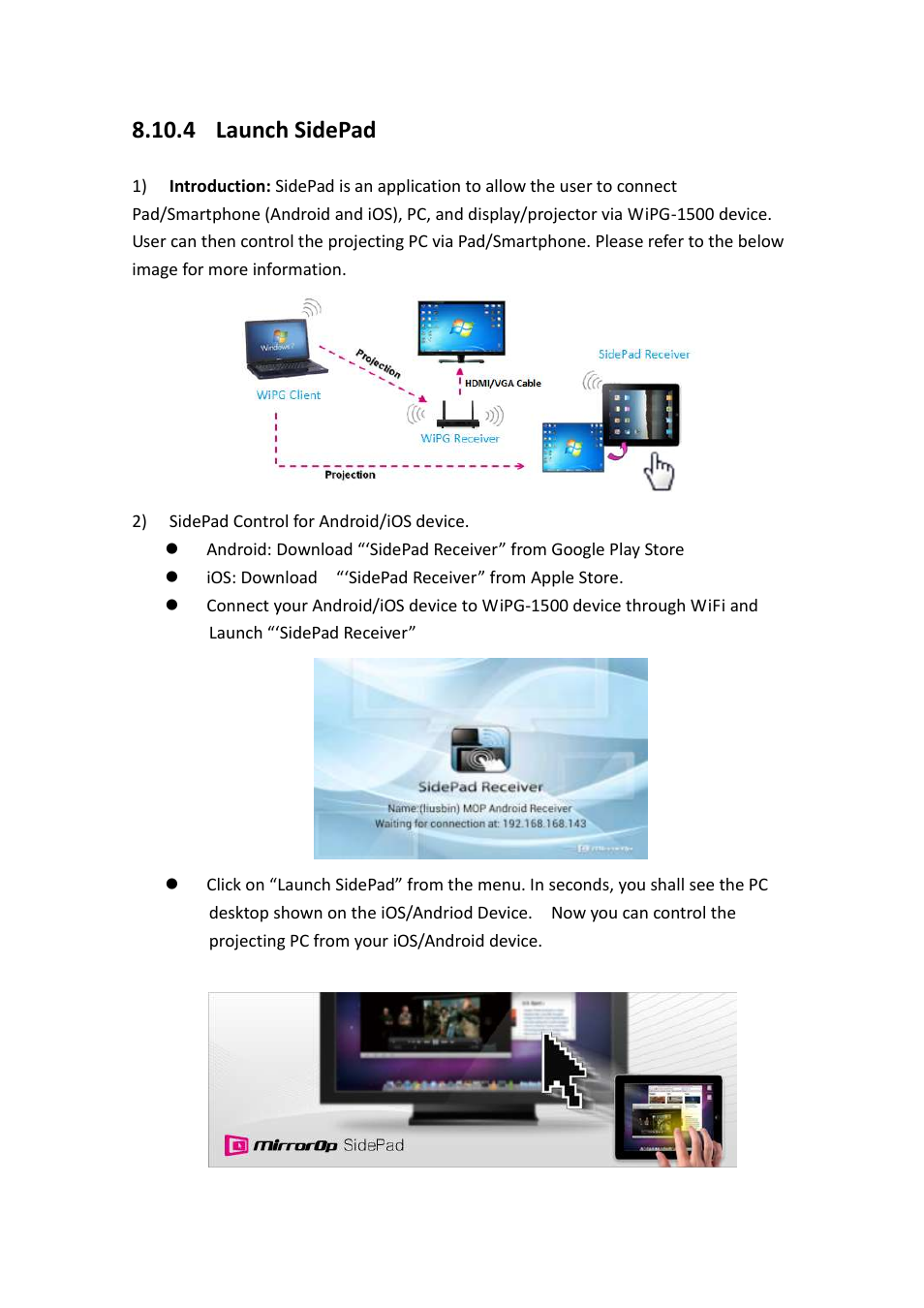 4 launch sidepad | Awind wePresent WiPG-1500 User's Manual User Manual | Page 30 / 68