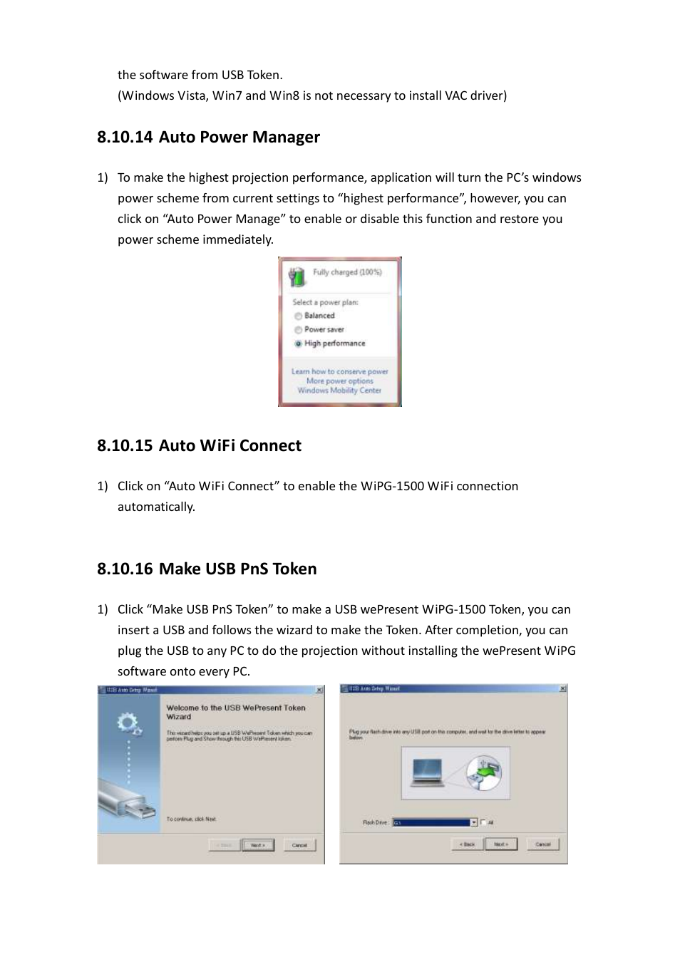 14 auto power manager, 15 auto wifi connect, 16 make usb pns token | Awind wePresent WiPG-1500 User's Manual User Manual | Page 36 / 68