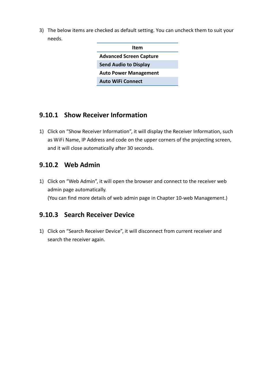 1 show receiver information, 2 web admin, 3 search receiver device | Awind wePresent WiPG-1500 User's Manual User Manual | Page 47 / 68