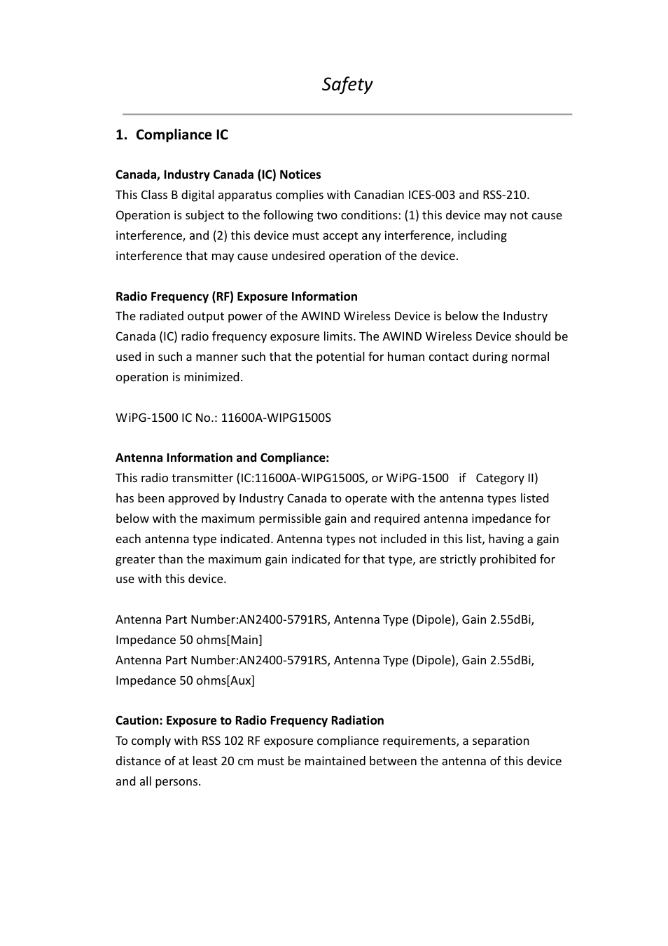 Safety | Awind wePresent WiPG-1500 User's Manual User Manual | Page 5 / 68