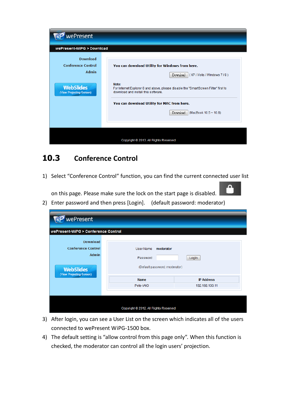 3 conference control | Awind wePresent WiPG-1500 User's Manual User Manual | Page 55 / 68