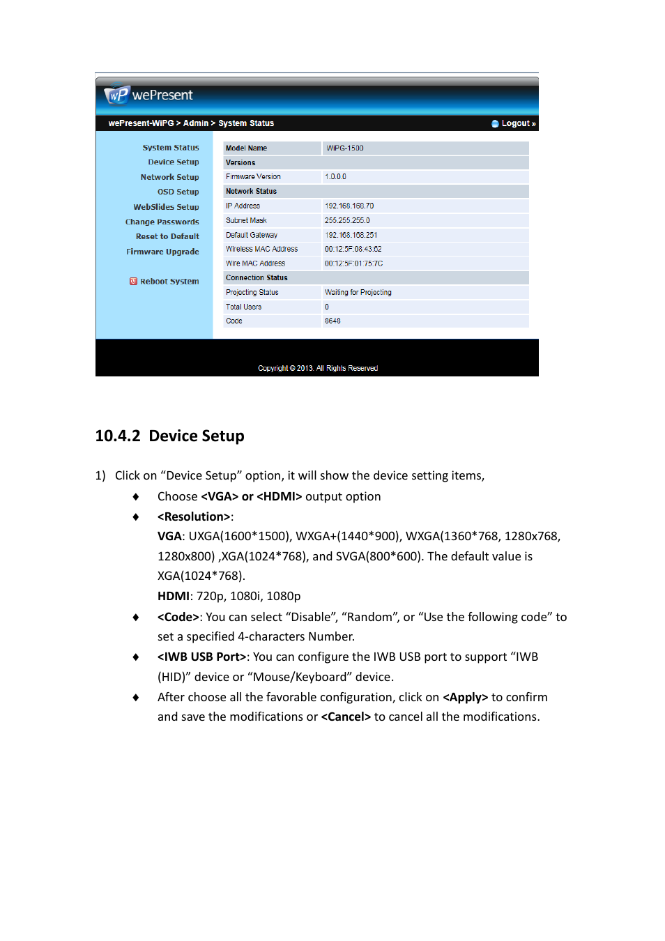 2 device setup | Awind wePresent WiPG-1500 User's Manual User Manual | Page 58 / 68
