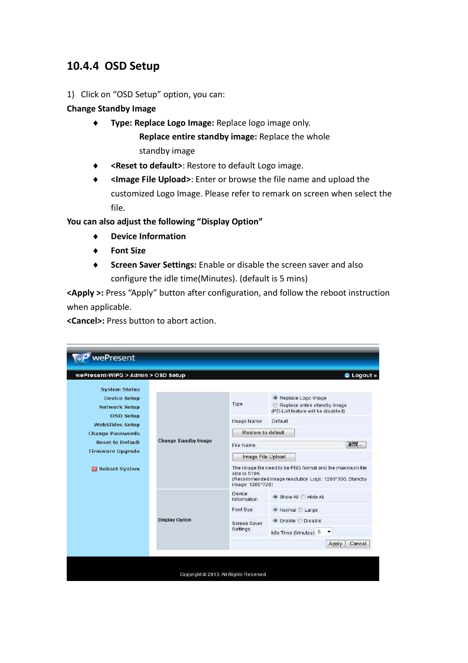4 osd setup | Awind wePresent WiPG-1500 User's Manual User Manual | Page 63 / 68