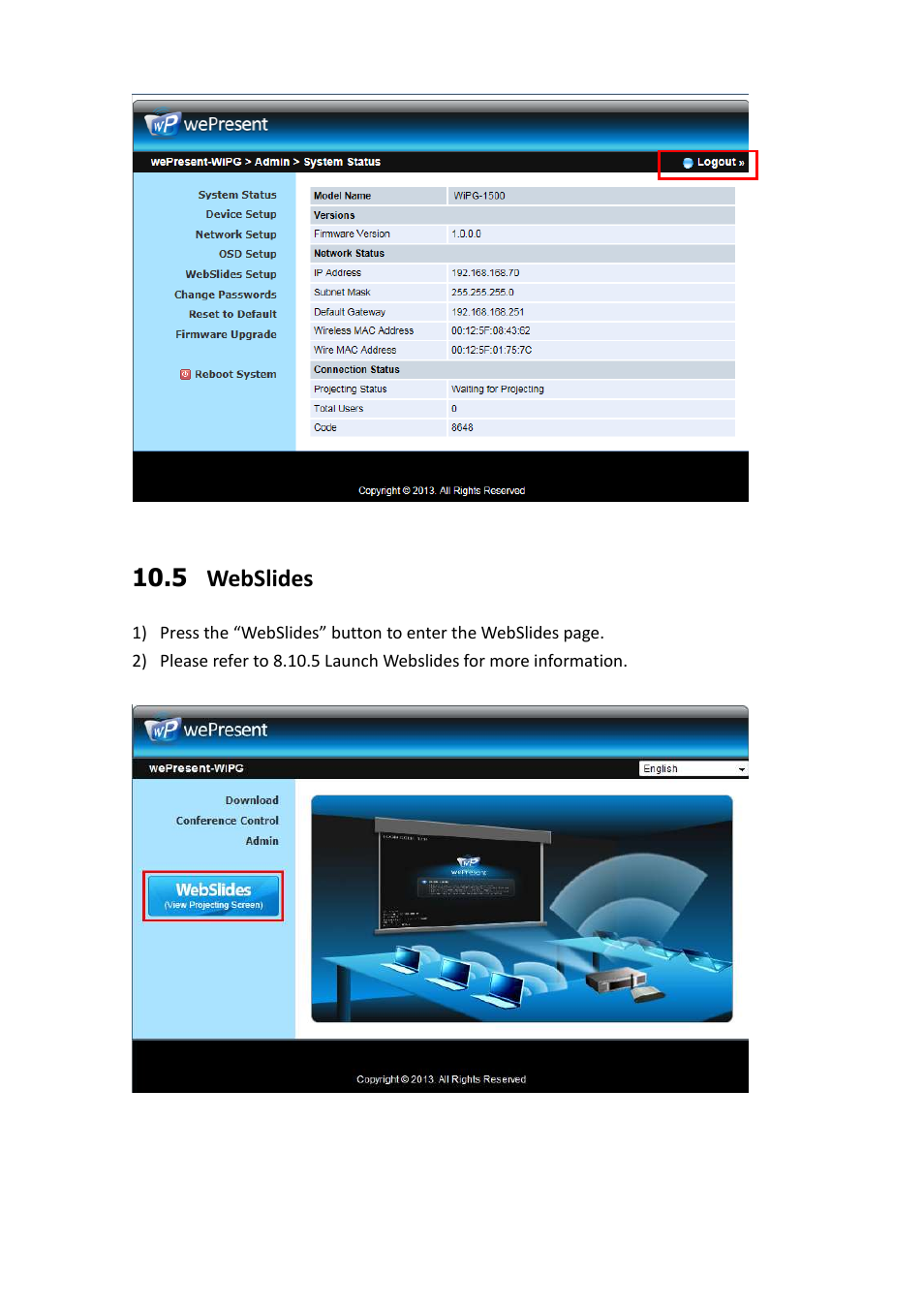 5 webslides | Awind wePresent WiPG-1500 User's Manual User Manual | Page 68 / 68