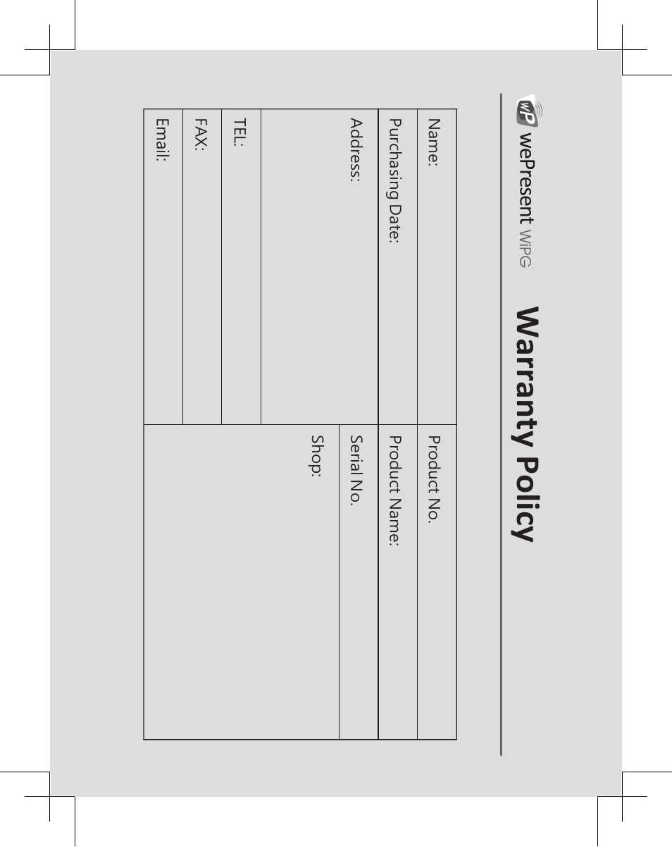 Warranty policy | Awind wePresent WiPG-1500 Quick Install Guide User Manual | Page 24 / 24
