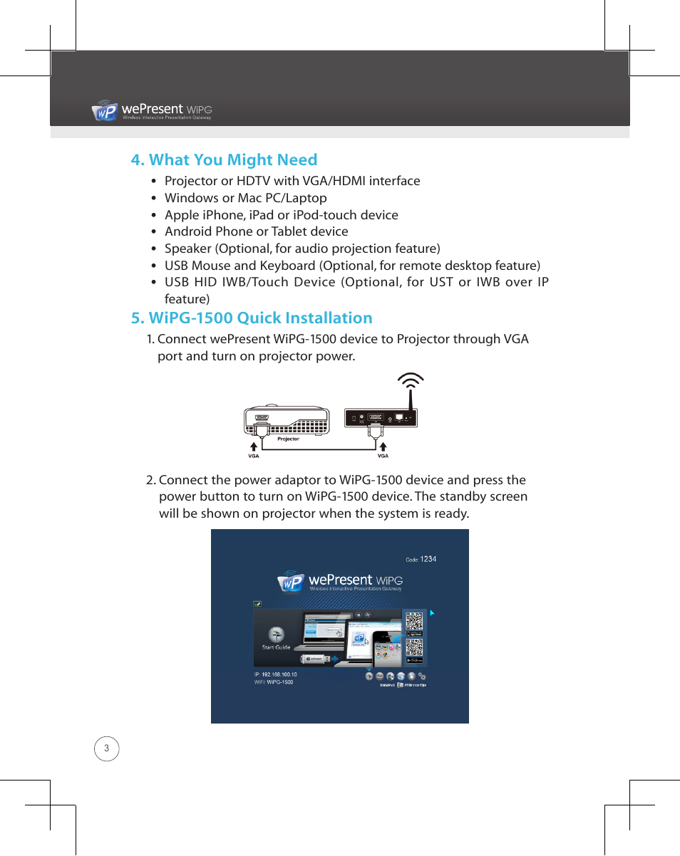 What you might need, Wipg-1500 quick installation | Awind wePresent WiPG-1500 Quick Install Guide User Manual | Page 4 / 24