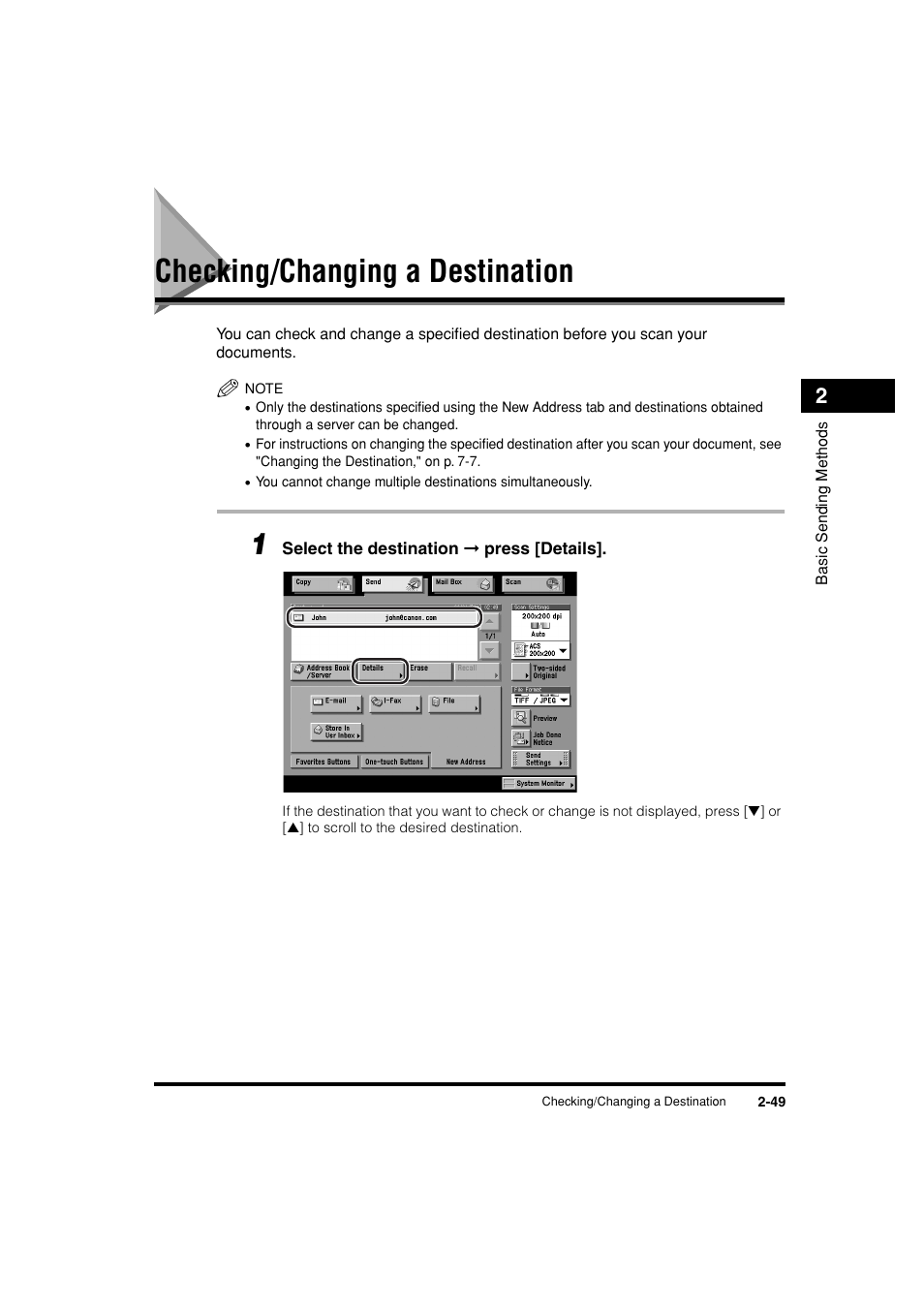 Checking/changing a destination, Checking/changing a destination -49, See p. 2-49 | Canon C3200 User Manual | Page 112 / 563