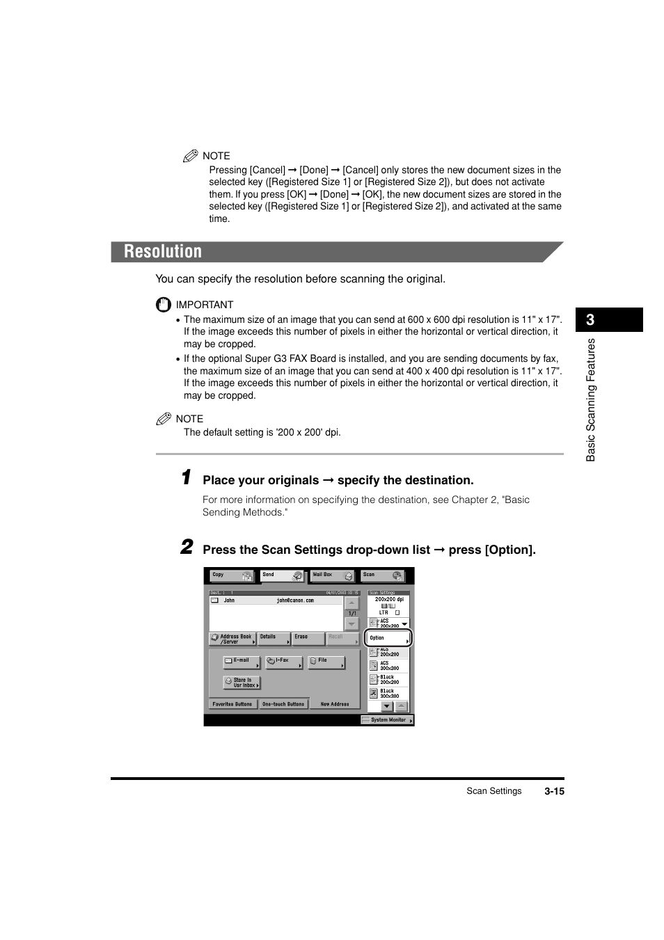 Resolution, Resolution -15, See "resolution," on p. 3-15.) | See p. 3-15 | Canon C3200 User Manual | Page 130 / 563