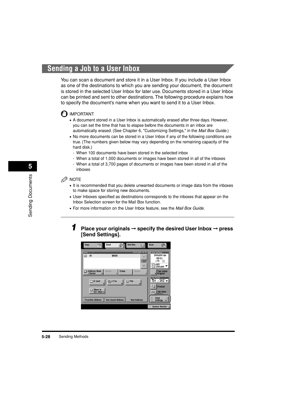 Sending a job to a user inbox, Sending a job to a user inbox -28 | Canon C3200 User Manual | Page 217 / 563