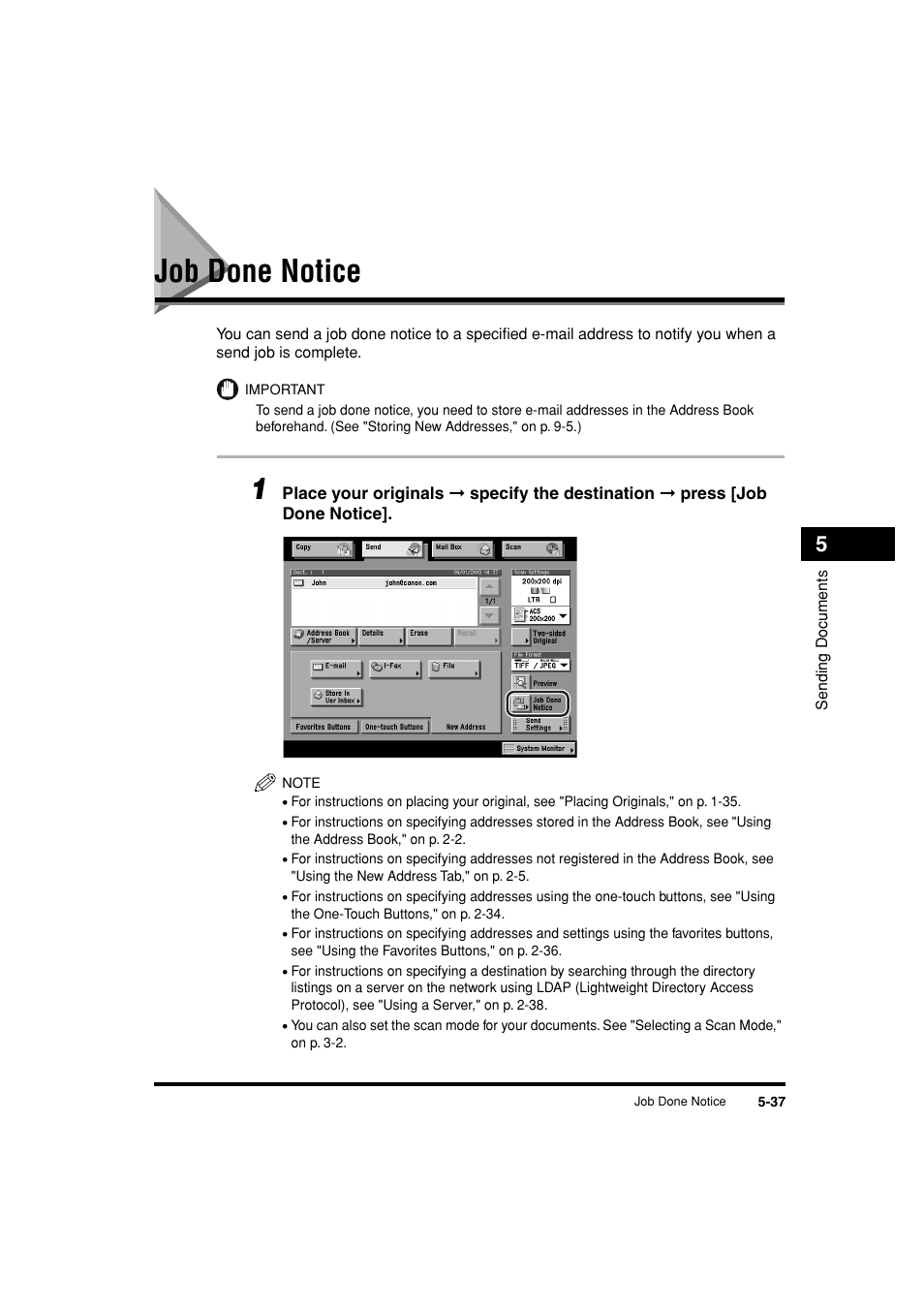 Job done notice, Job done notice -37, See p. 5-37 | See "job done notice," on p. 5-37.) | Canon C3200 User Manual | Page 226 / 563