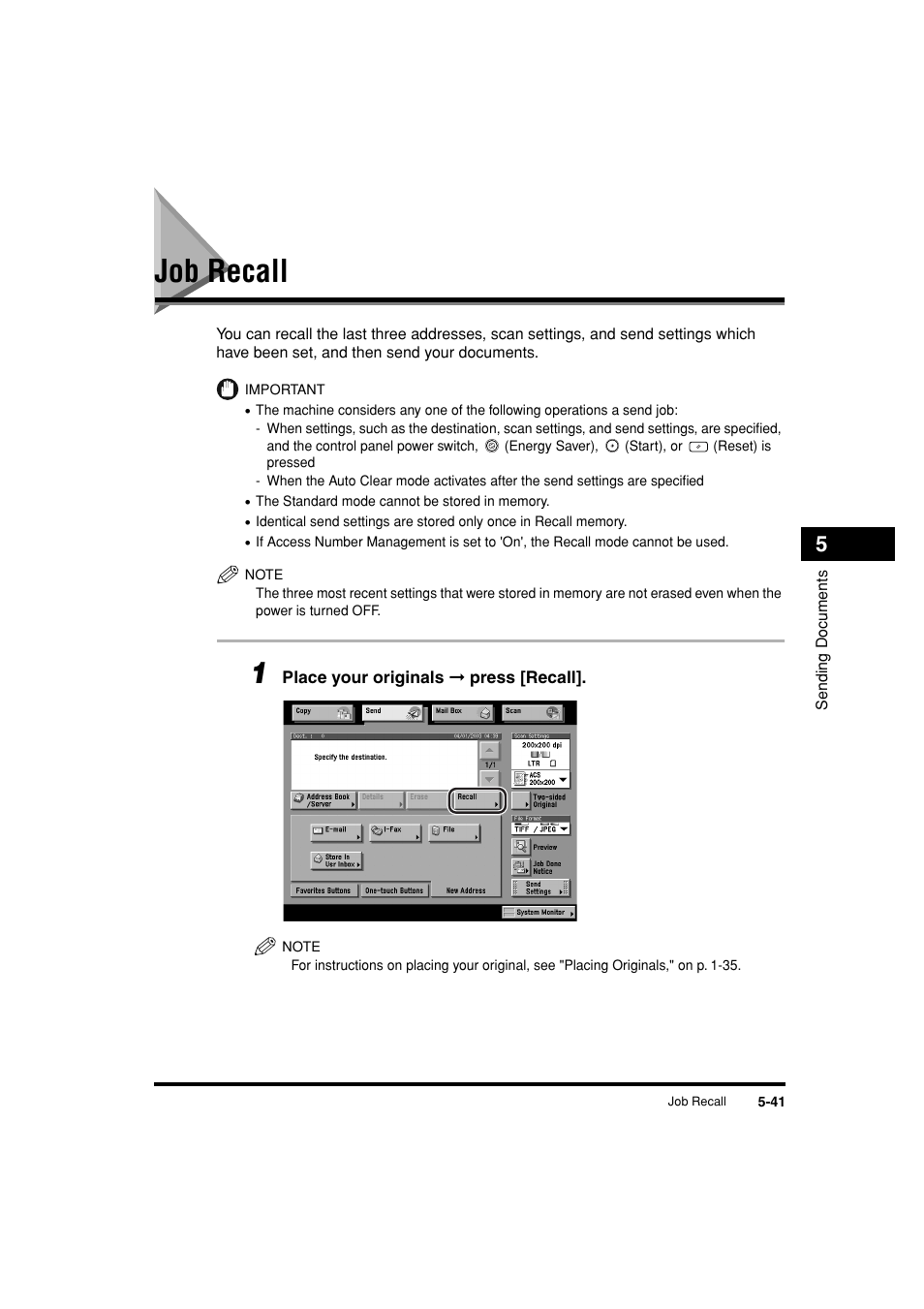 Job recall, Job recall -41, See p. 5-41 | See "job recall," on p. 5-41.) | Canon C3200 User Manual | Page 230 / 563