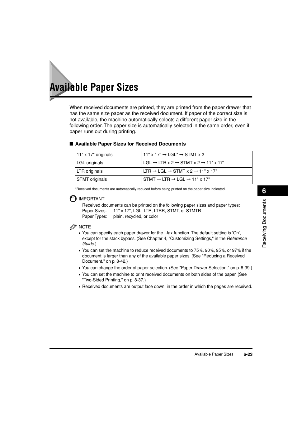Available paper sizes, Available paper sizes -23 | Canon C3200 User Manual | Page 254 / 563
