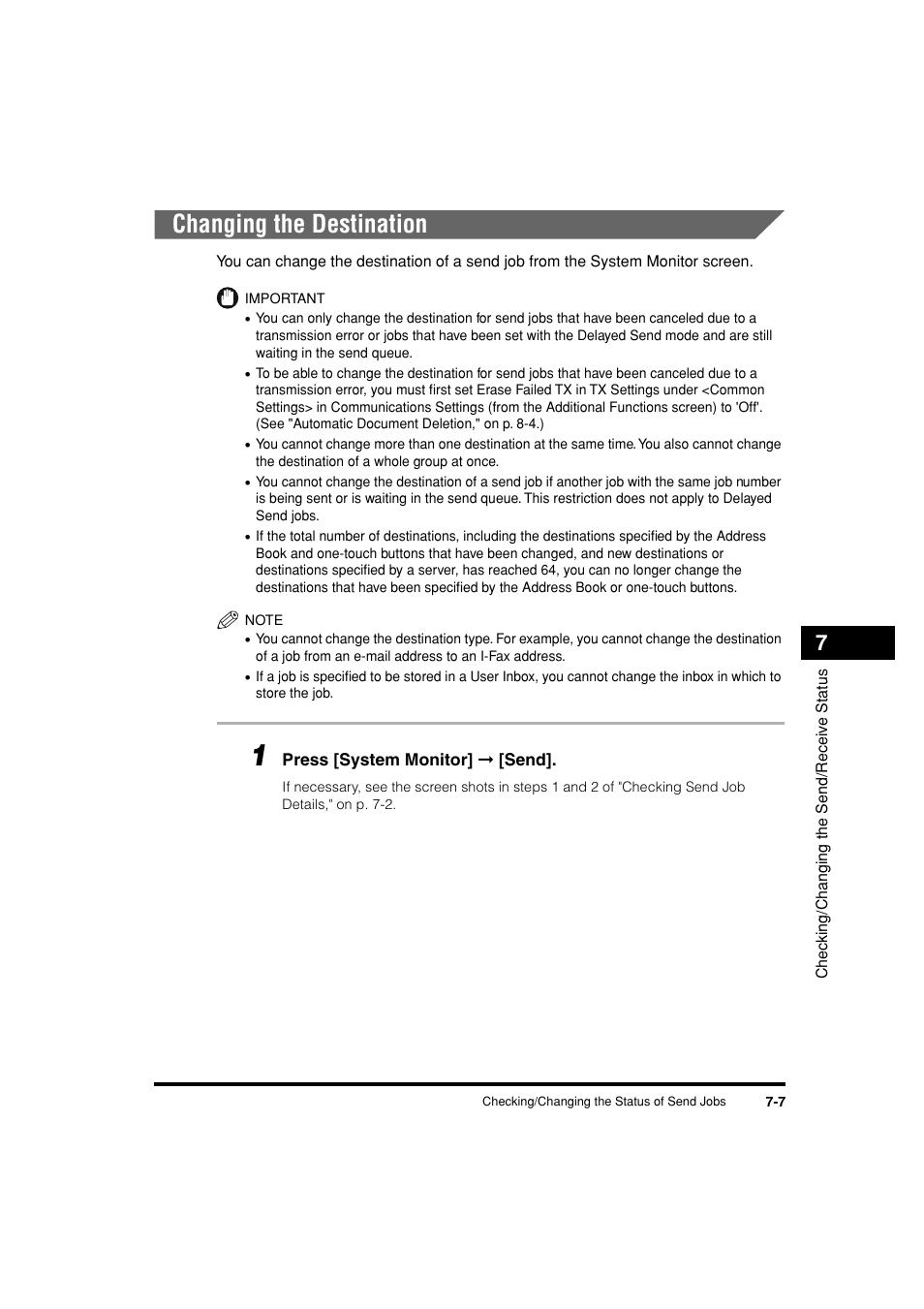Changing the destination, Changing the destination -7 | Canon C3200 User Manual | Page 262 / 563