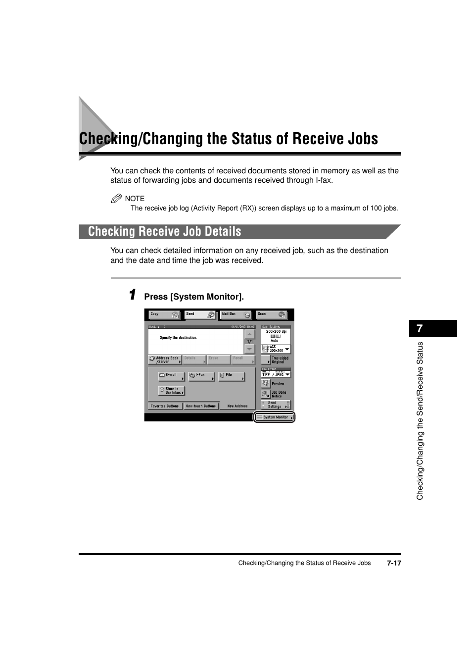 Checking/changing the status of receive jobs, Checking receive job details, Checking/changing the status of receive jobs -17 | Checking receive job details -17 | Canon C3200 User Manual | Page 272 / 563