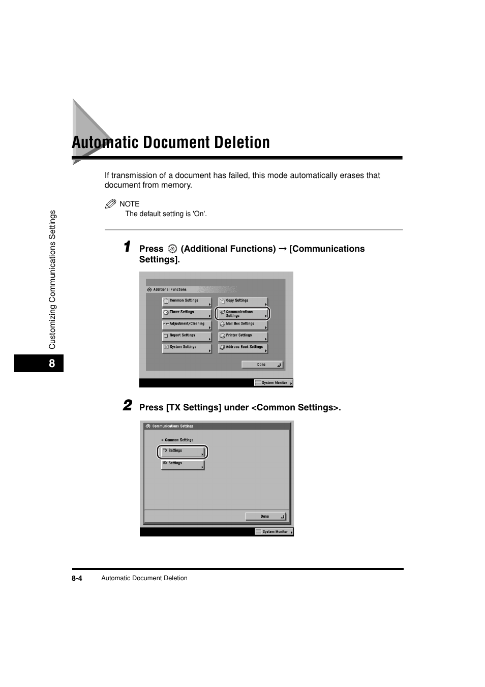 Automatic document deletion, Automatic document deletion -4, P. 8-4 | Canon C3200 User Manual | Page 283 / 563
