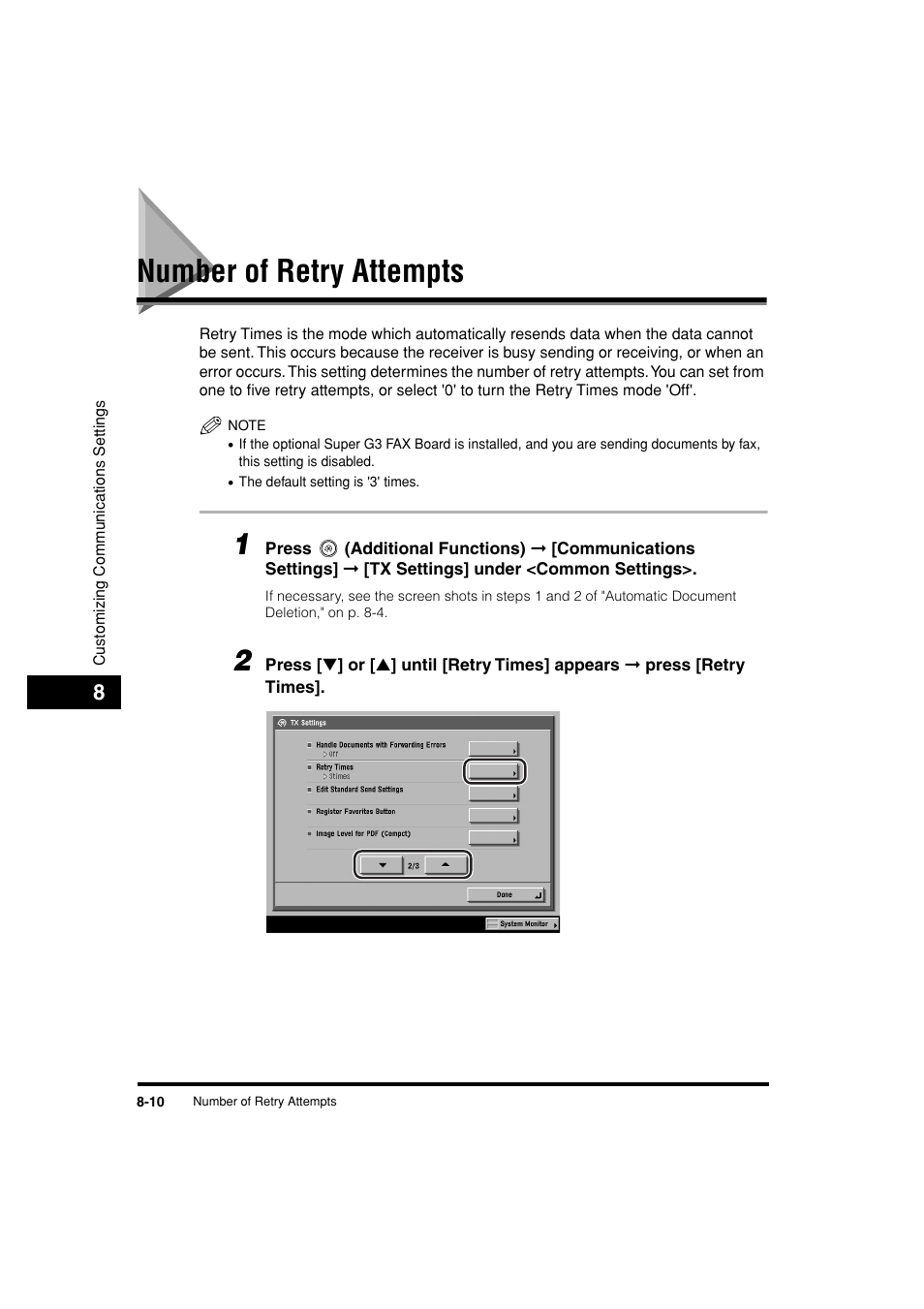 Number of retry attempts, Number of retry attempts -10, P. 8-10 | Canon C3200 User Manual | Page 289 / 563