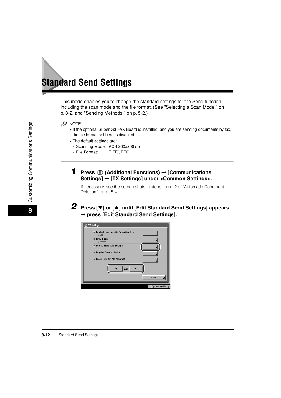 Standard send settings, Standard send settings -12, See "standard | Send settings," on p. 8-12.), P. 8-12 | Canon C3200 User Manual | Page 291 / 563