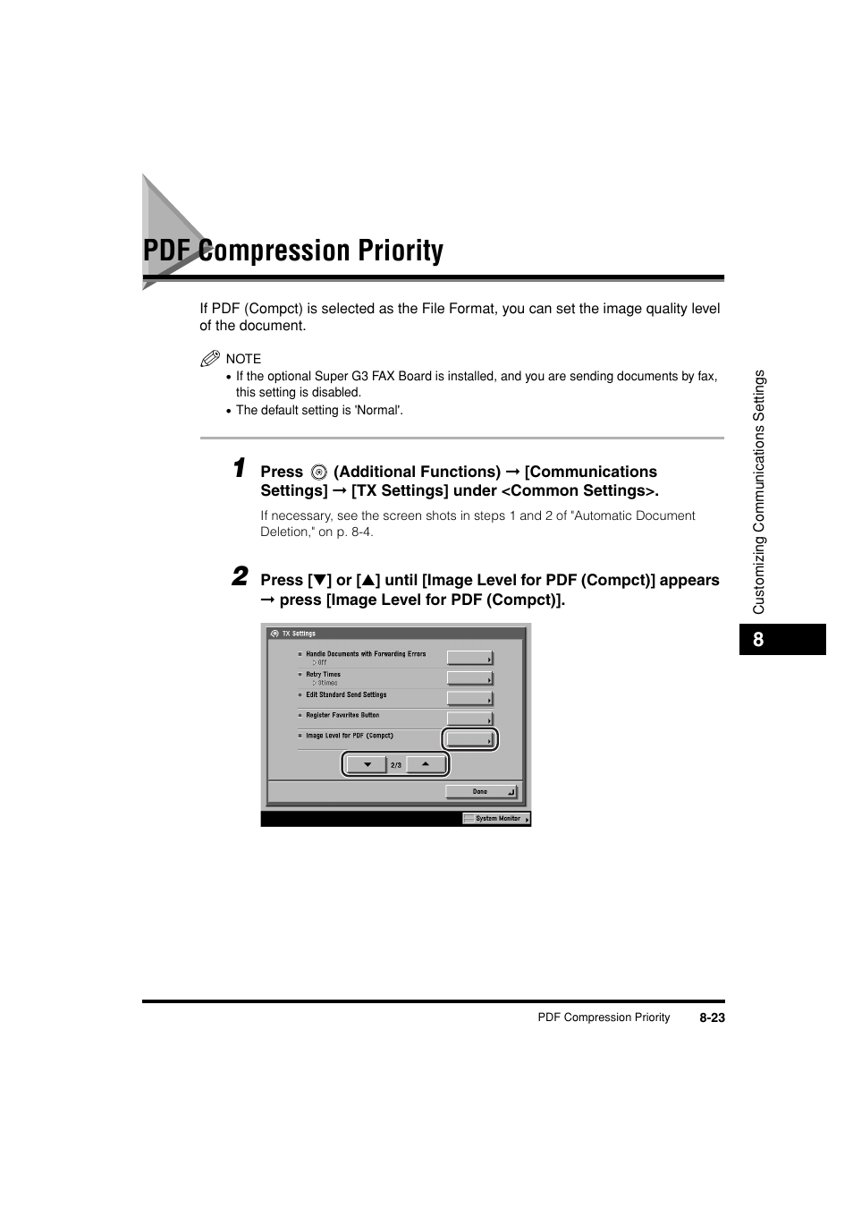 Pdf compression priority, Pdf compression priority -23, P. 8-23 | Canon C3200 User Manual | Page 302 / 563