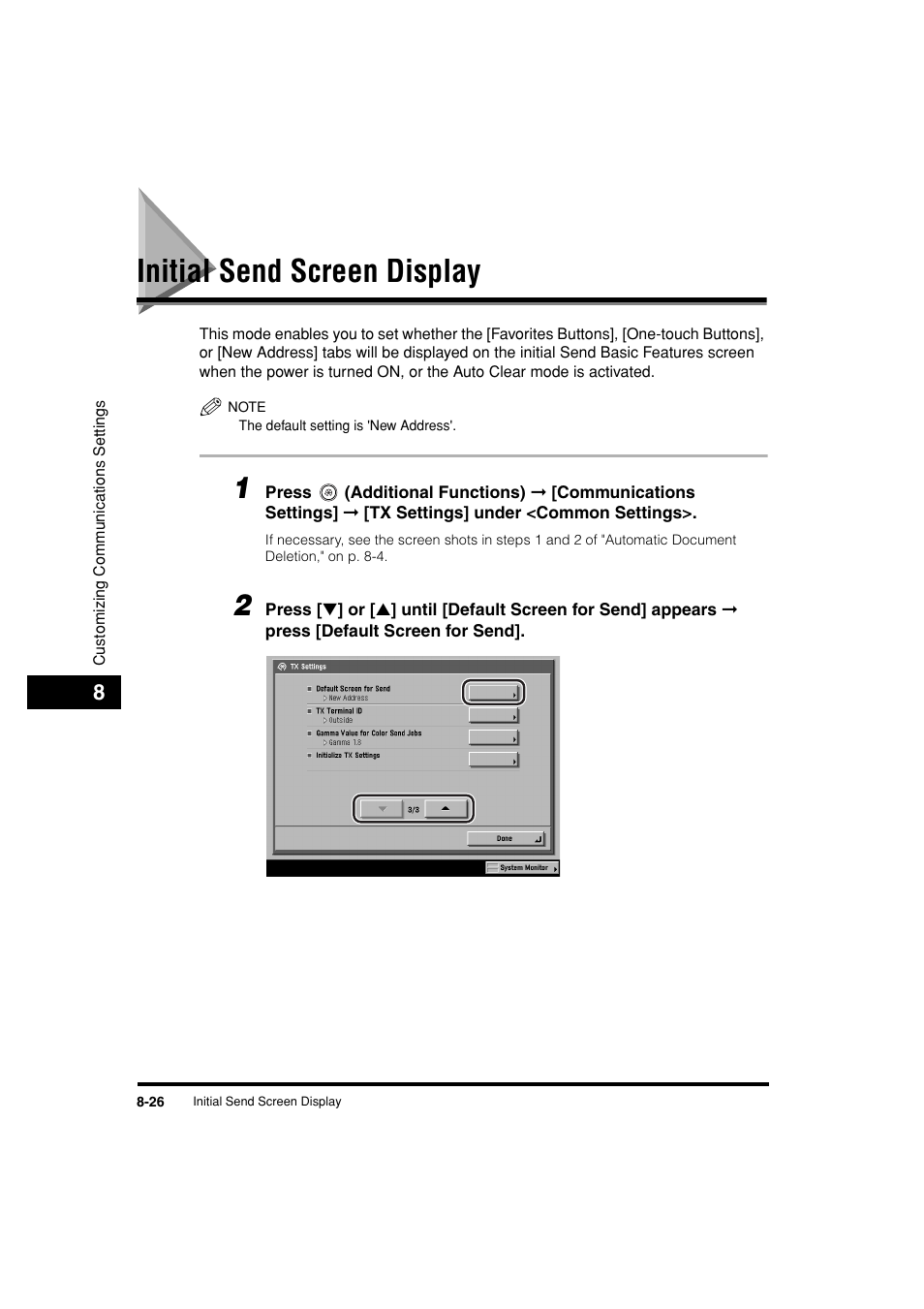 Initial send screen display, Initial send screen display -26, P. 8-26 | Canon C3200 User Manual | Page 305 / 563