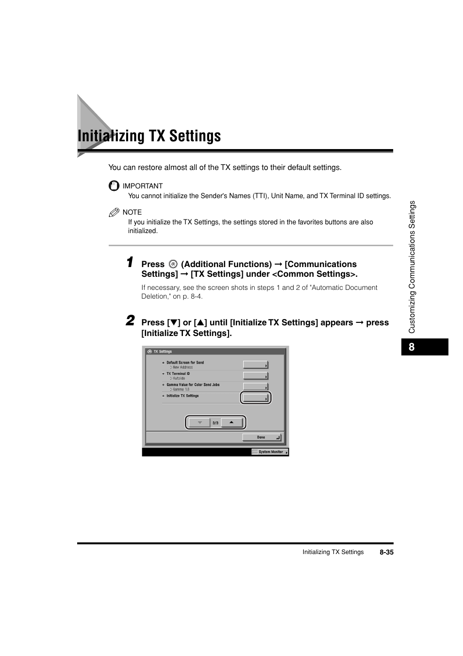 Initializing tx settings, Initializing tx settings -35, P. 8-35 | Canon C3200 User Manual | Page 314 / 563
