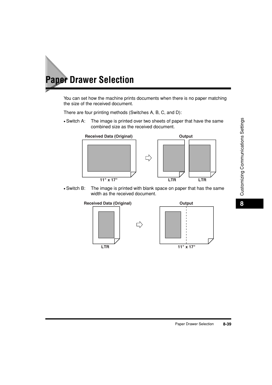 Paper drawer selection, Paper drawer selection -39, P. 8-39 | Canon C3200 User Manual | Page 318 / 563