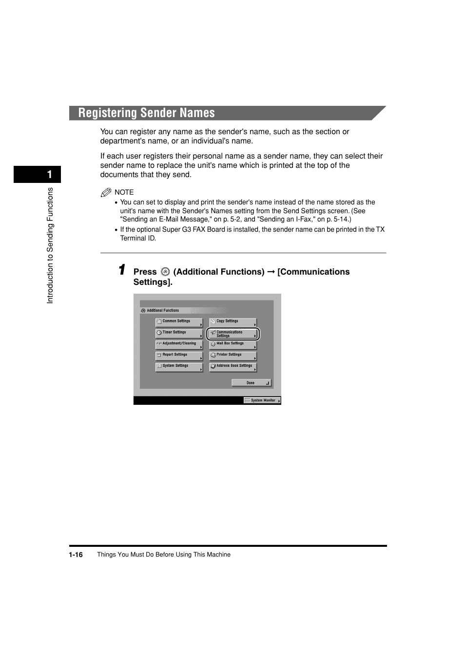 Registering sender names, Registering sender names -16 | Canon C3200 User Manual | Page 33 / 563