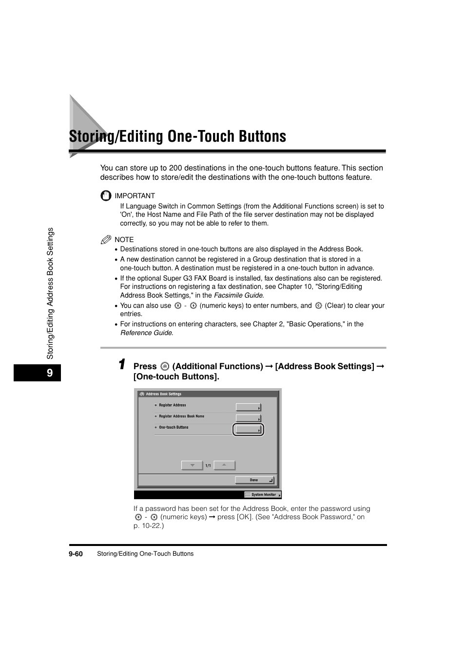 Storing/editing one-touch buttons, Storing/editing one-touch buttons -60, P. 9-60 | Canon C3200 User Manual | Page 389 / 563