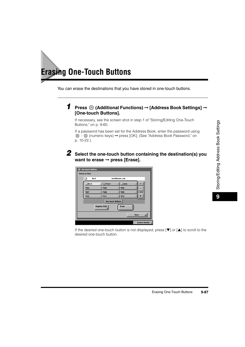 Erasing one-touch buttons, Erasing one-touch buttons -87 | Canon C3200 User Manual | Page 416 / 563