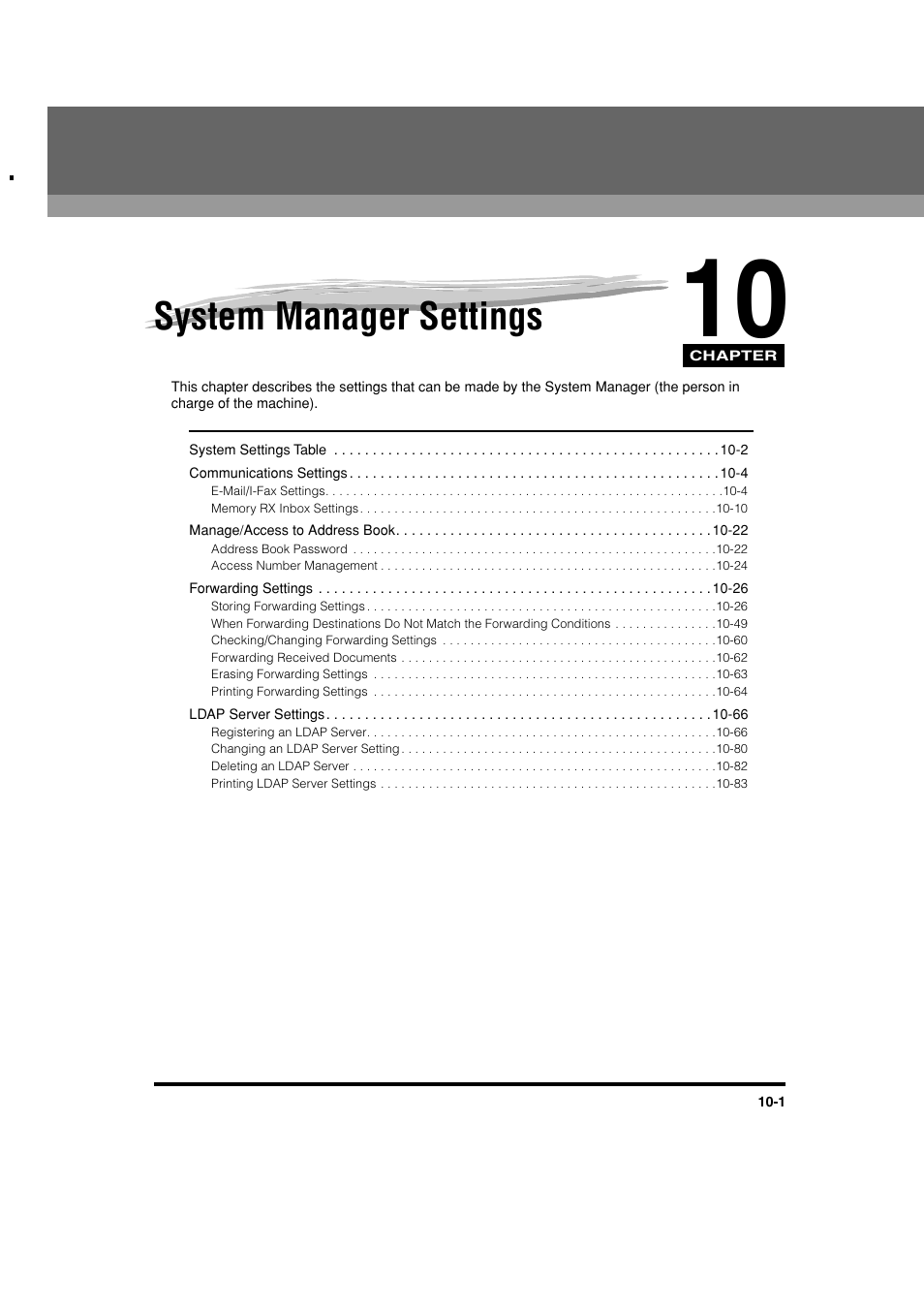 System manager settings, Chapter 10 system manager settings | Canon C3200 User Manual | Page 420 / 563