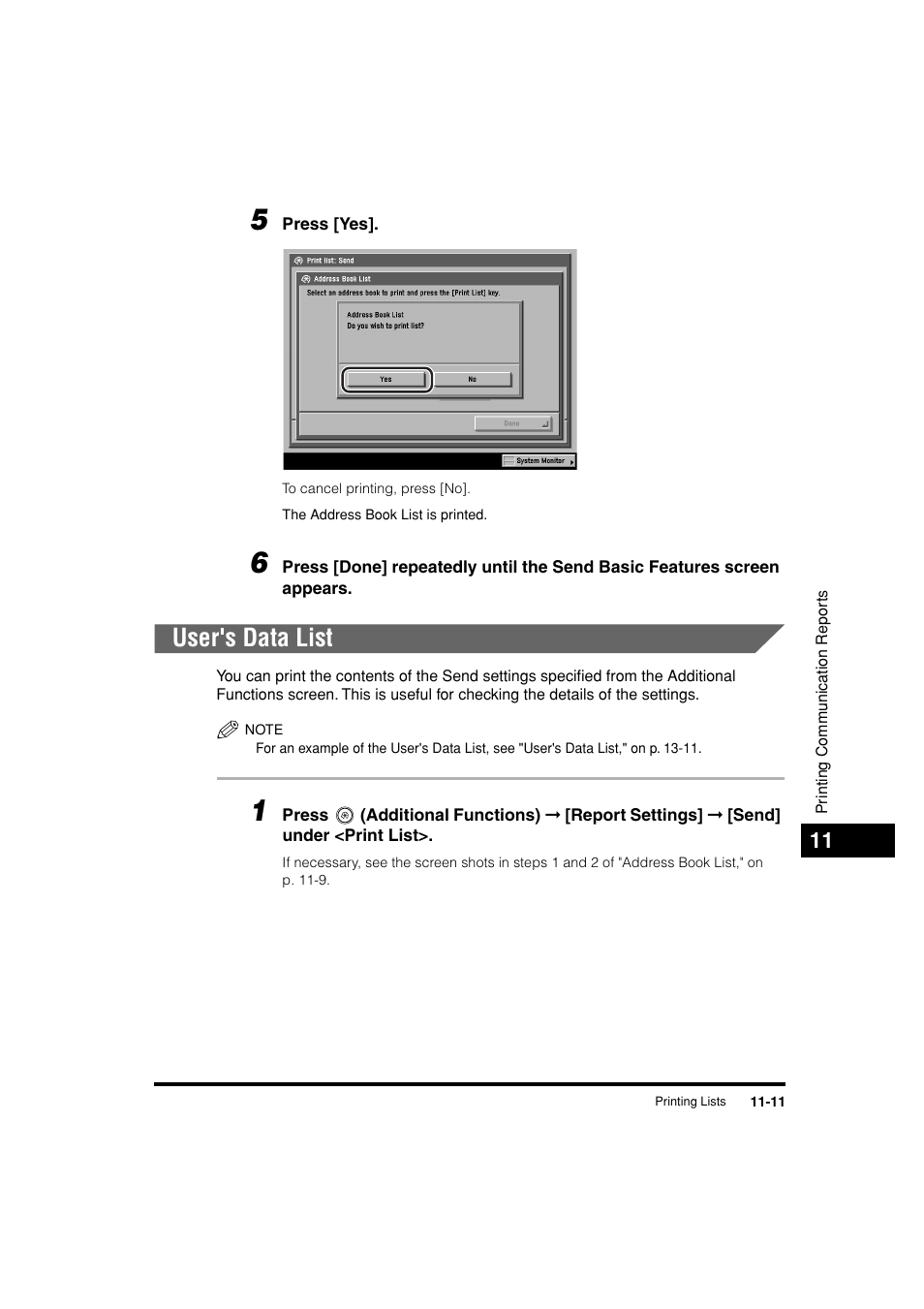 User's data list, User's data list -11, P. 11-11 | Canon C3200 User Manual | Page 514 / 563