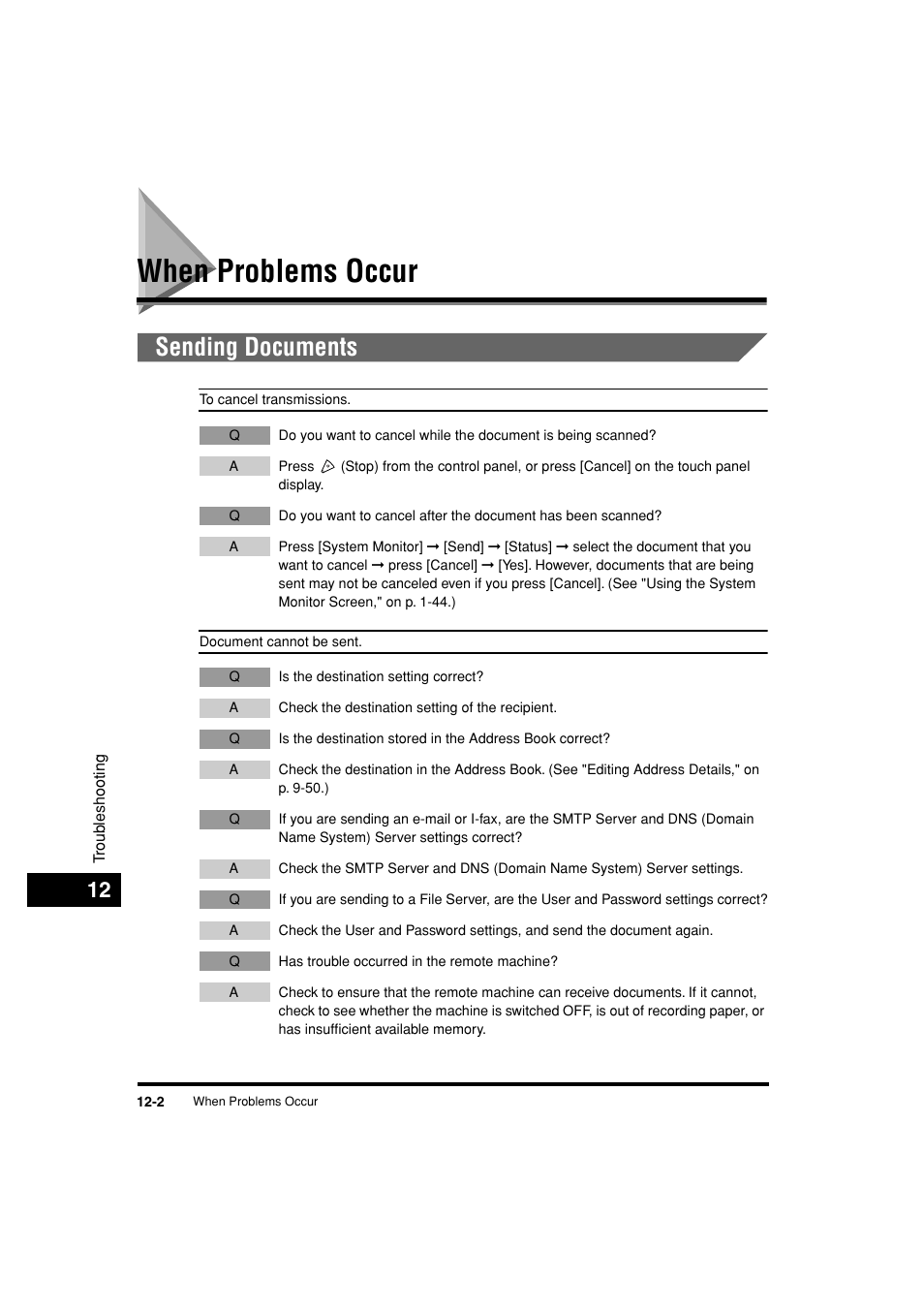 When problems occur, Sending documents, When problems occur -2 | Sending documents -2 | Canon C3200 User Manual | Page 517 / 563