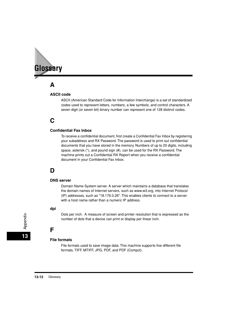 Glossary, Glossary -12, On p. 13-12 | Canon C3200 User Manual | Page 555 / 563