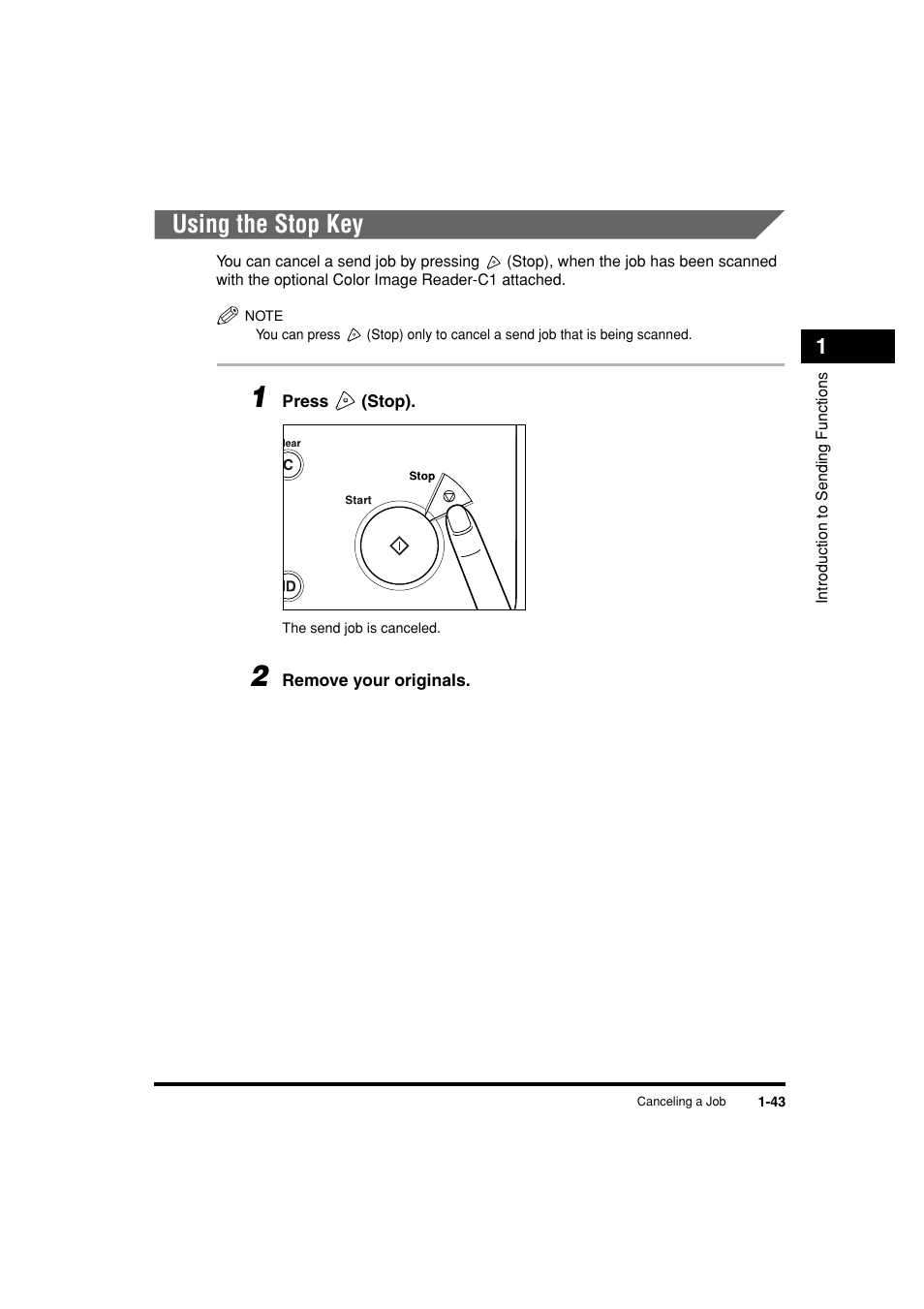 Using the stop key, Using the stop key -43 | Canon C3200 User Manual | Page 60 / 563