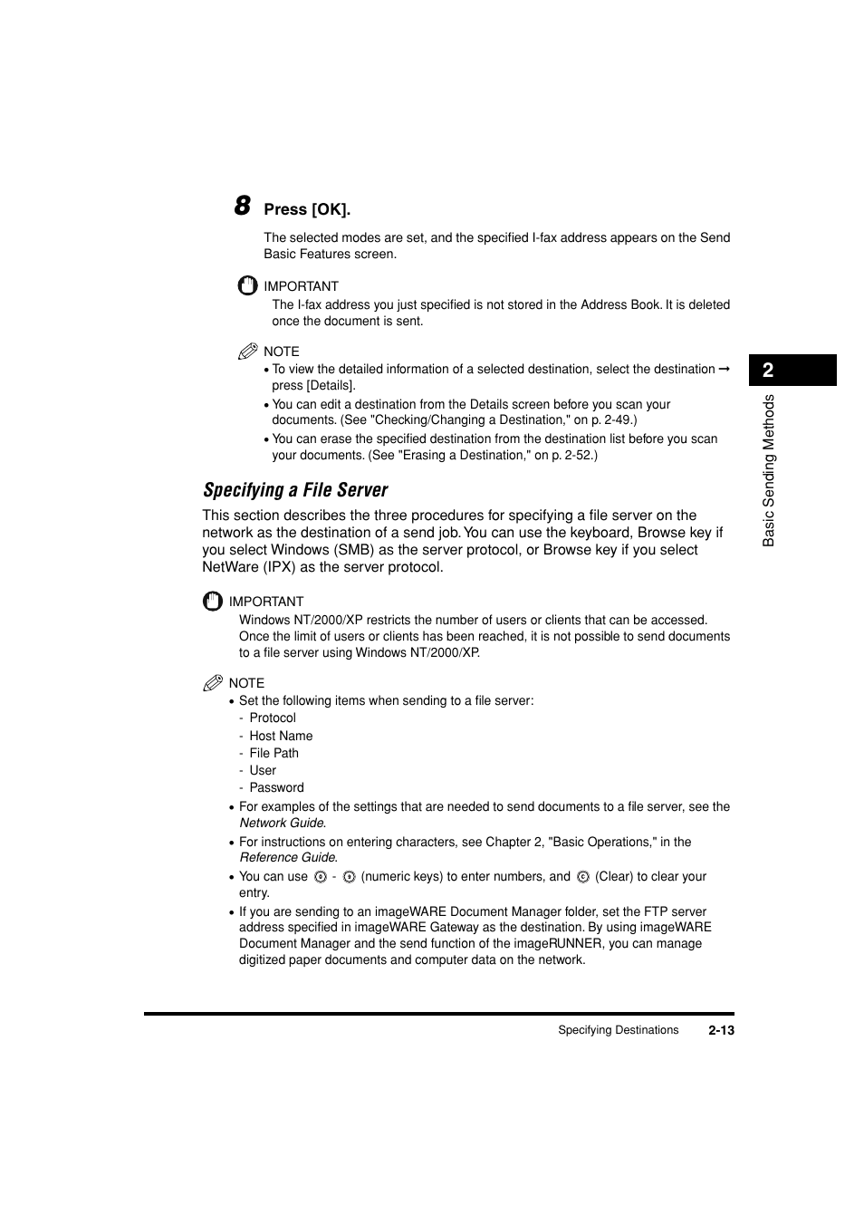 Specifying a file server -13, Specifying a file server | Canon C3200 User Manual | Page 76 / 563