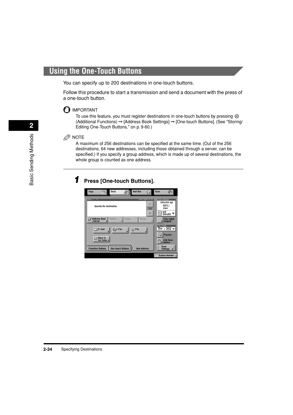 Using the one-touch buttons, Using the one-touch buttons -34, See p. 2-34 | See "using the one-touch buttons," on p. 2-34.) | Canon C3200 User Manual | Page 97 / 563