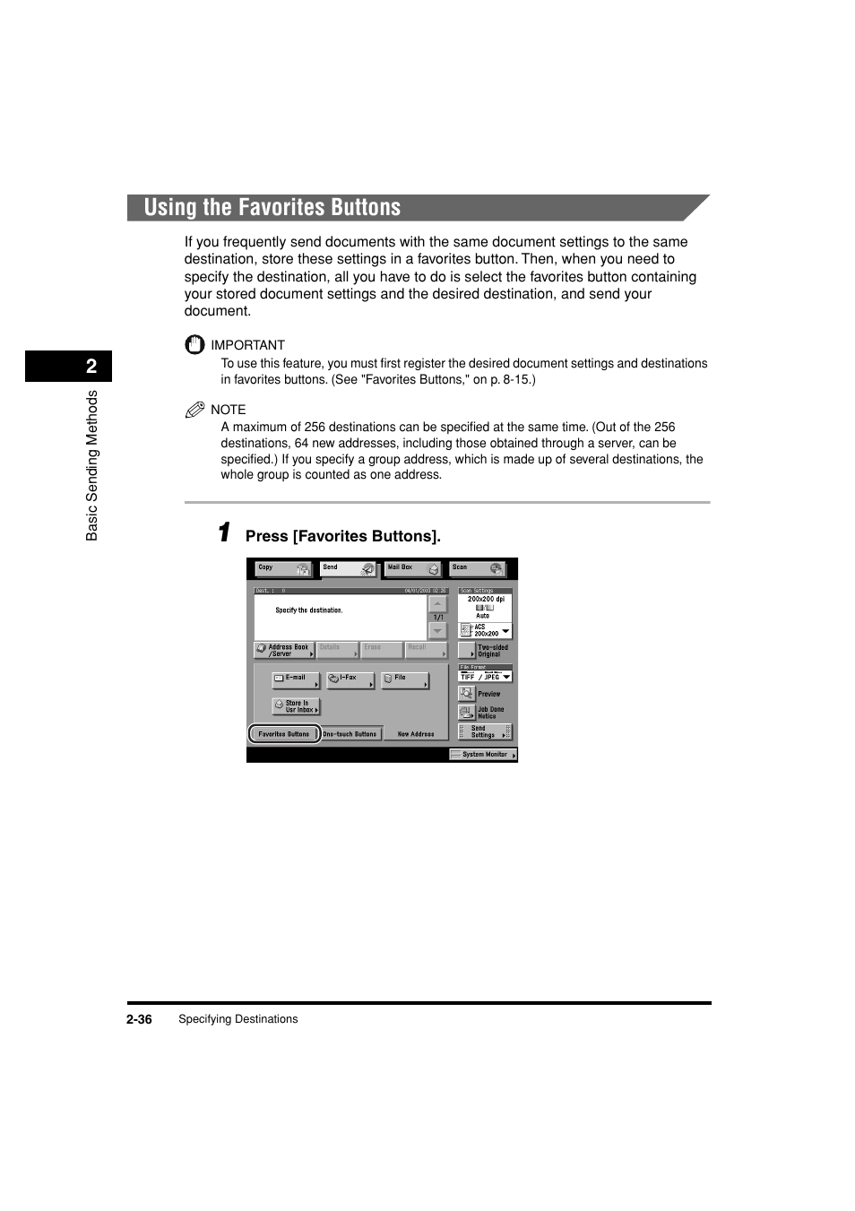 Using the favorites buttons, Using the favorites buttons -36, See p. 2-36 | See "using the favorites buttons," on p. 2-36.) | Canon C3200 User Manual | Page 99 / 563