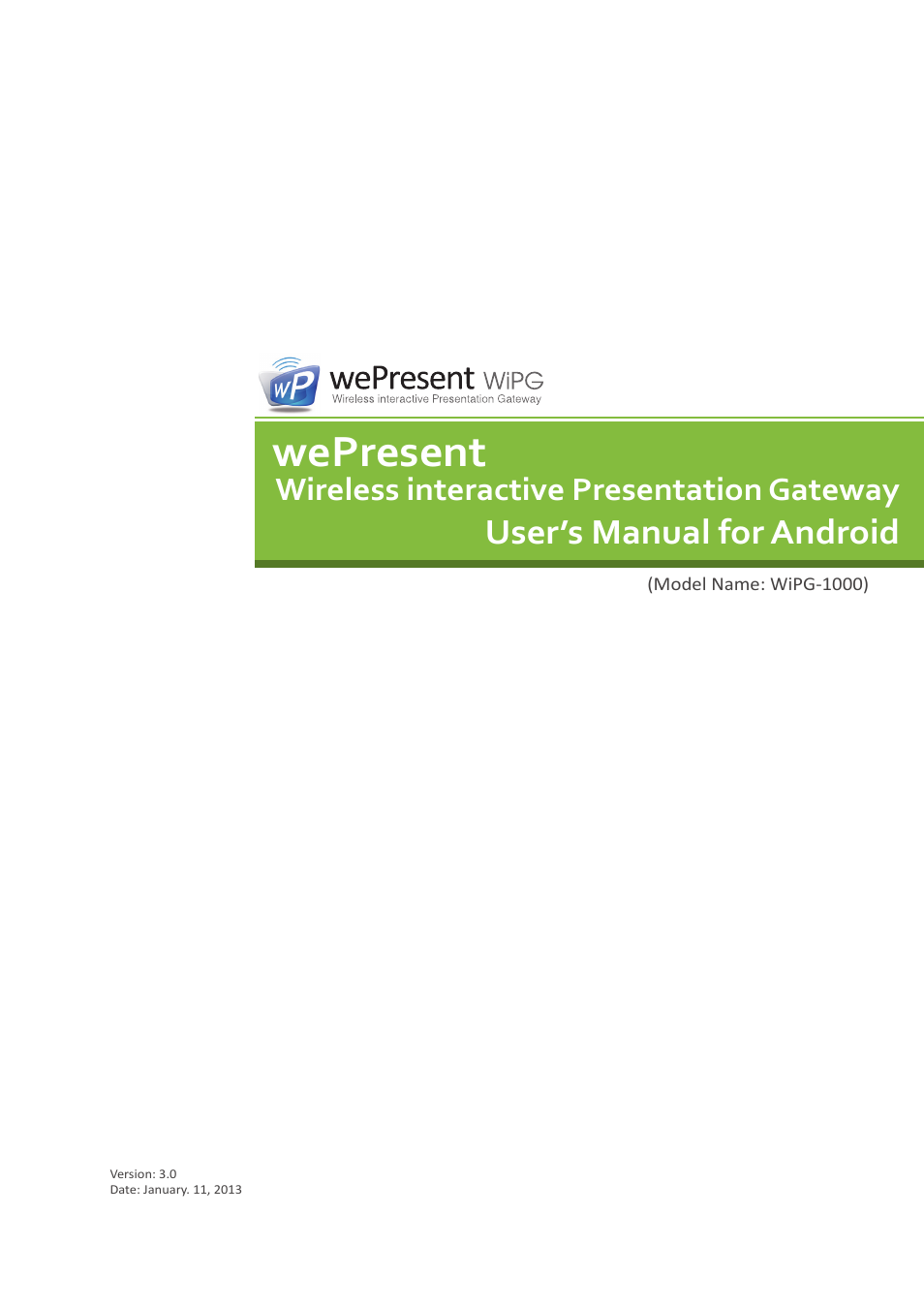 Awind wePresent WiPG-1000 User's Manual for Android User Manual | 13 pages