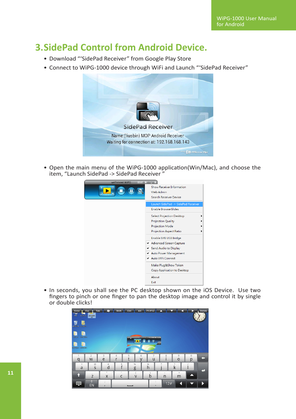 Sidepad control from android device | Awind wePresent WiPG-1000 User's Manual for Android User Manual | Page 11 / 13
