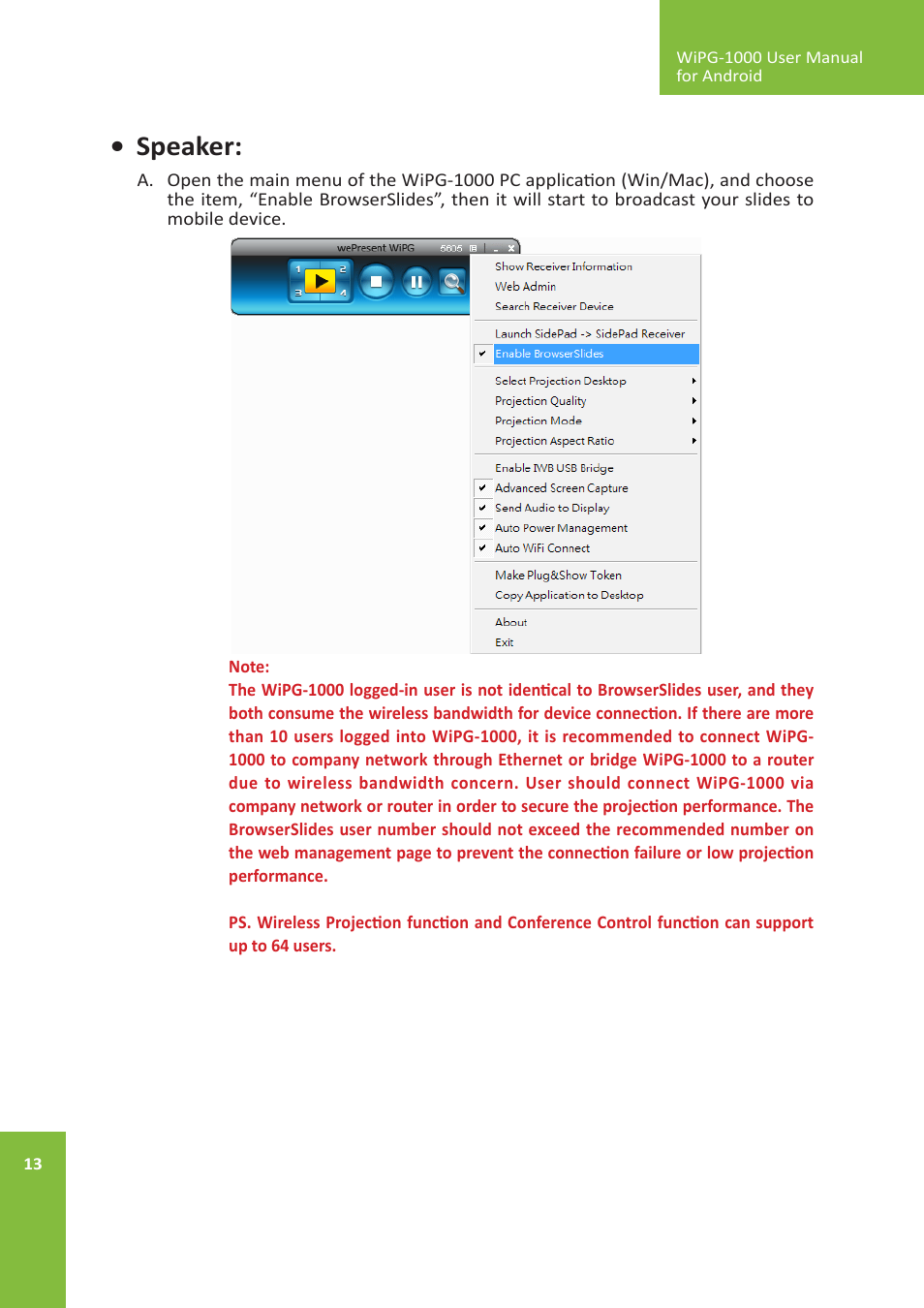 Speaker | Awind wePresent WiPG-1000 User's Manual for Android User Manual | Page 13 / 13