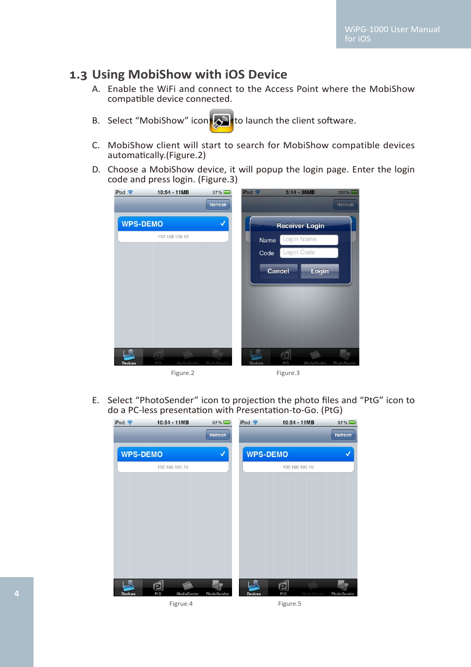 3 using mobishow with ios device | Awind wePresent WiPG-1000 User's Manual for iOS User Manual | Page 4 / 15