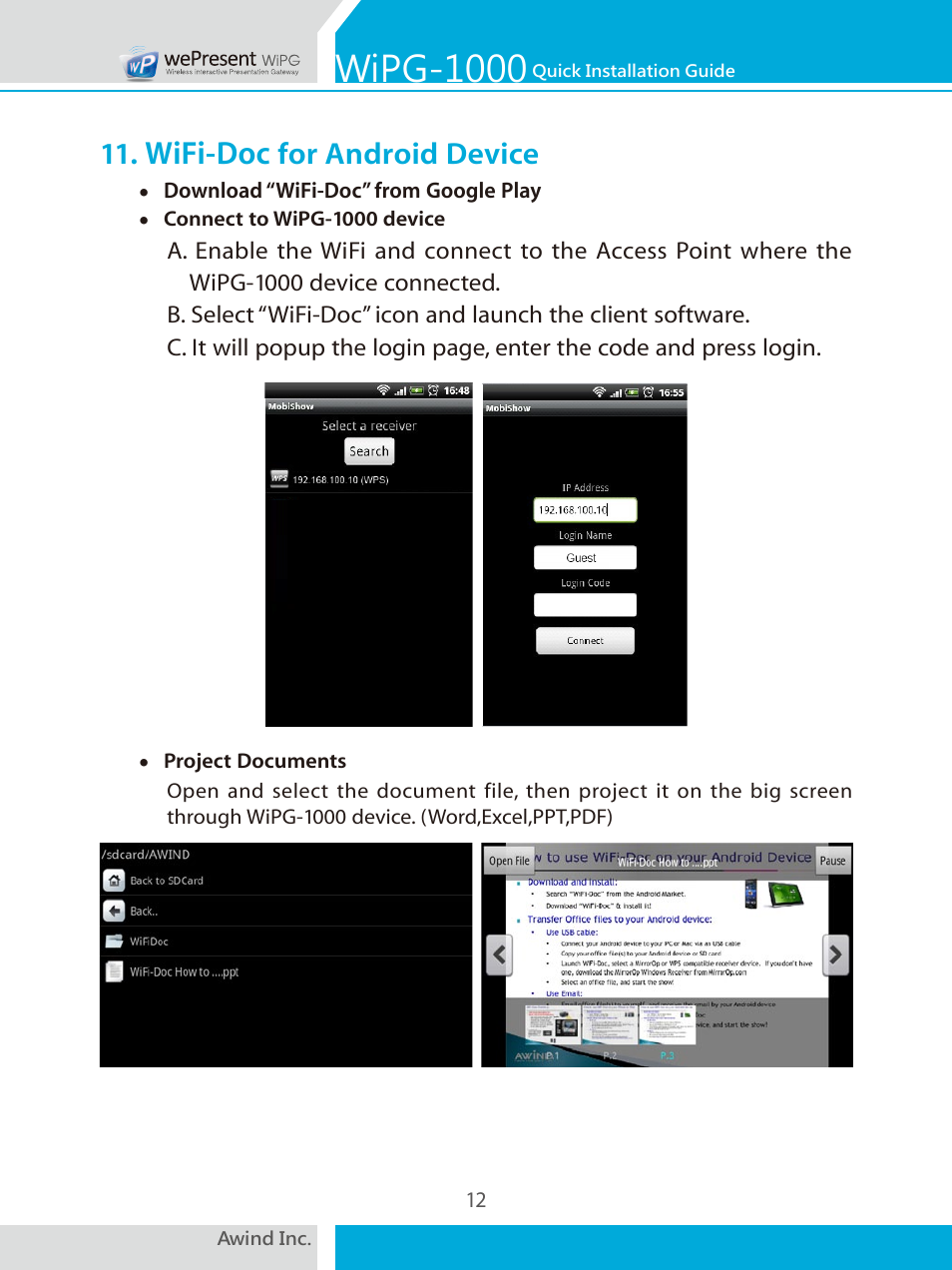 Wipg-1000, Wifi-doc, For android device | Awind wePresent WiPG-1000 Quick Install Guide User Manual | Page 13 / 40