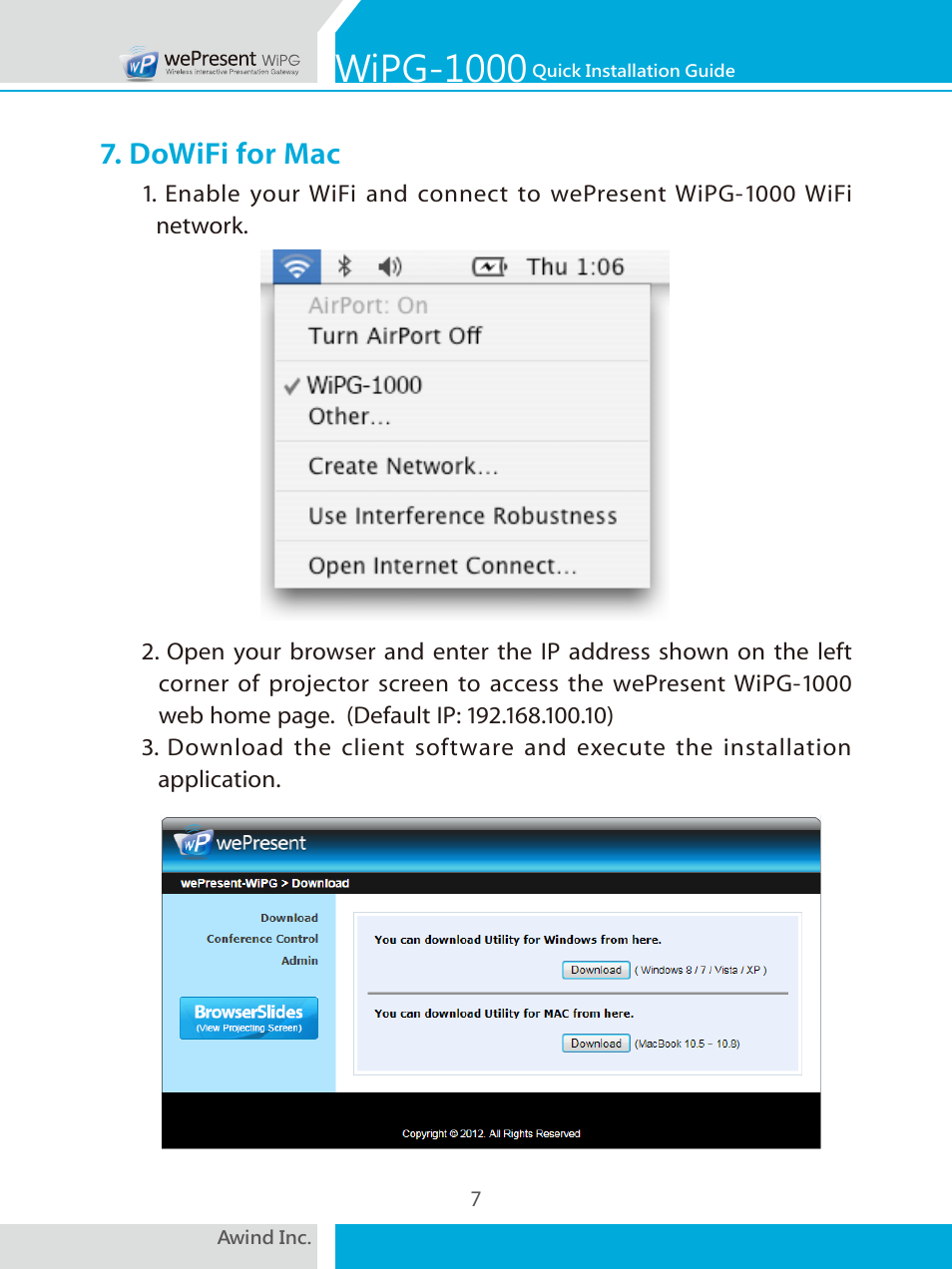 Wipg-1000, Dowifi for mac | Awind wePresent WiPG-1000 Quick Install Guide User Manual | Page 8 / 40