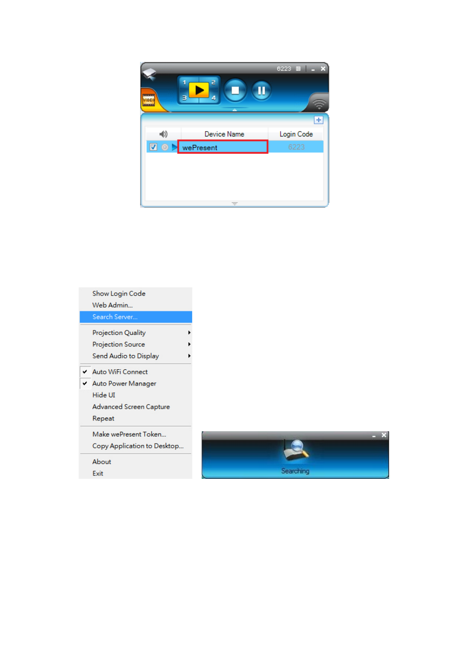 3 searching server, 4 projection quality | Awind wePresent WiPG-920 User's Manual User Manual | Page 17 / 50