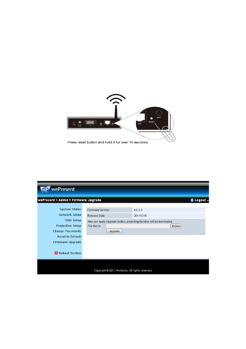 7 firmware upgrade | Awind wePresent WiPG-920 User's Manual User Manual | Page 39 / 50